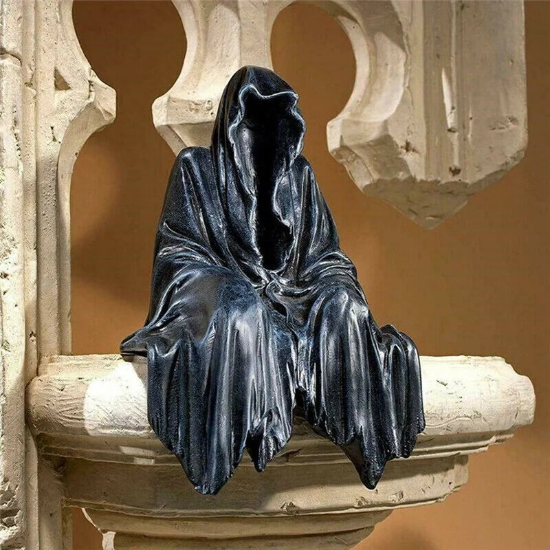 Black Grim Reaper Statue Thrilling  Robe Nightcrawler Resin Desktop Figurine Ornaments Horror Ghost Sculpture Decorations