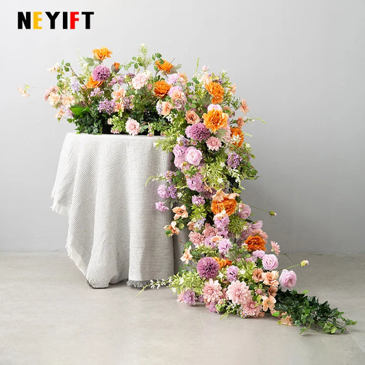 Colorful Rose Greenery Sofa Table Runner Flower Wedding Backdrop Arch Decoration Flower Row Floral Arrangement Window Display