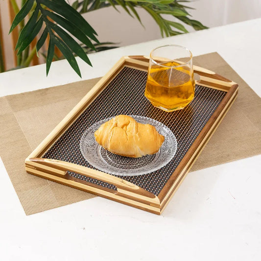 Vintage Handmade Imitation Rattan Woven Household Beverage Coffee Bamboo Tray Living Room Coffee Table Tea Cup Storage Tray