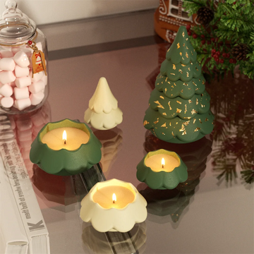 Blooming Stacking Christmas Tree Candle Jar Silicone Molds for Concrete Jesmonite Cement DIY Christmas Craft Gifts
