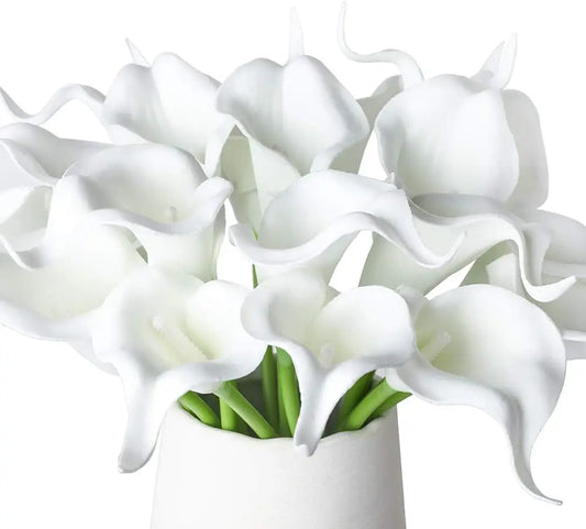 20Pcs Artificial Calla Lily Flower Real Touch Latex Flowers for DIY Wedding Bouquet Party Home Decor (Pure White)