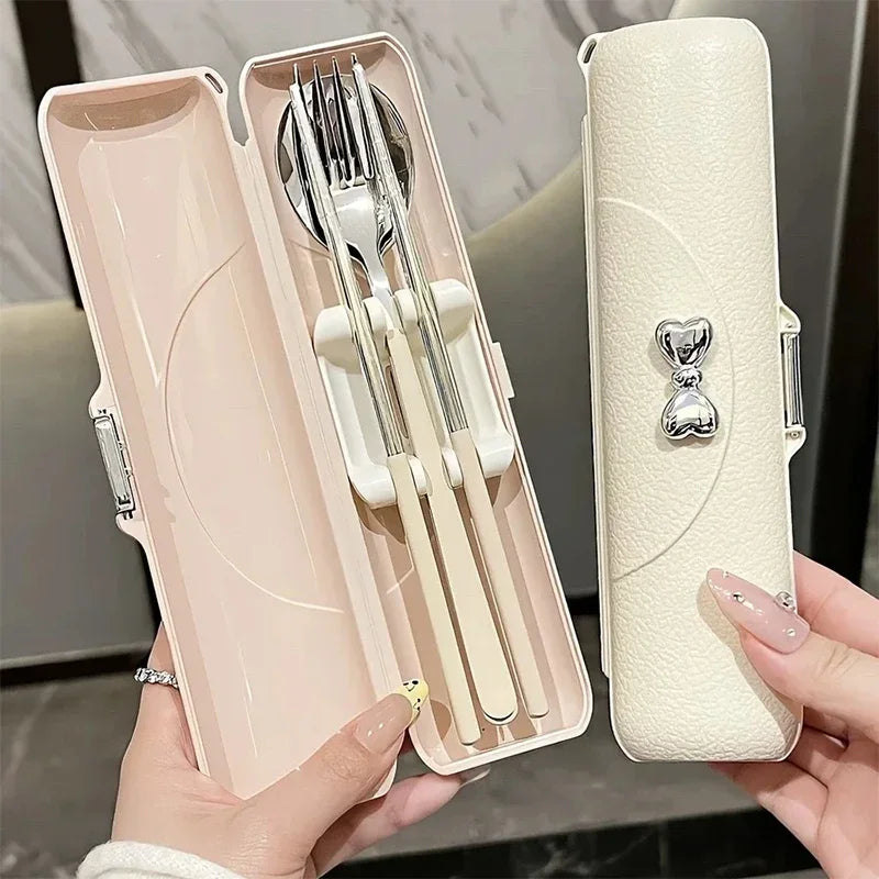 3pcs stainless steel portable cutlery spoon fork and chopsticks storage box gift Travel set for Outdoor,Picnic,School New year