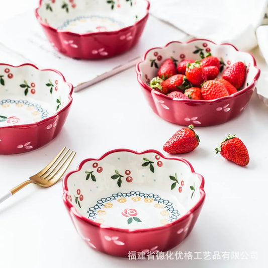 Japanese INS Breakfast Ceramic Bowl Cherry Cute Fruit Salad Eating Dessert Bowl