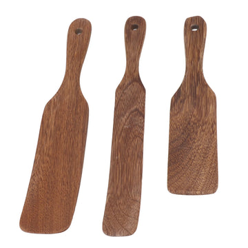 3Pcs Teak Turner Spatula Non Slip Wooden Spatula with Wide Shovel Head for Steak Pizza Milk Salad Home Kitchen Cooking Utensils