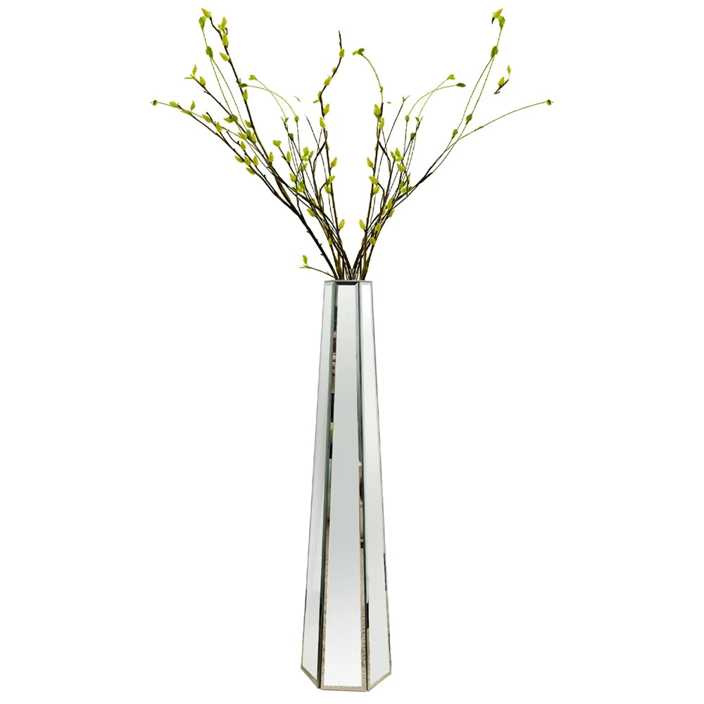 Tall Mirrored Glass Flower Floor Vase Silver Large Vase Home Decor