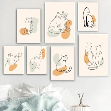 Northern Europe One Line Cat Minimalist Anime Poster Self-adhesive Wall Art Picture Bedroom Living Room Mural Home Decor