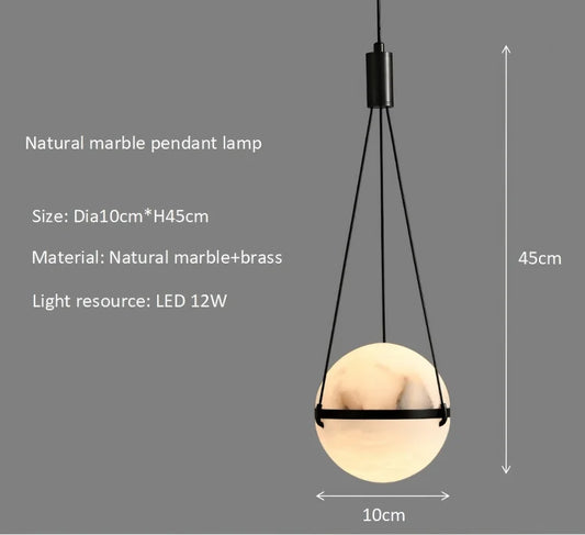 Elegant natural marble pendant lamp round stone ball chandelier LED warm light for indoor use