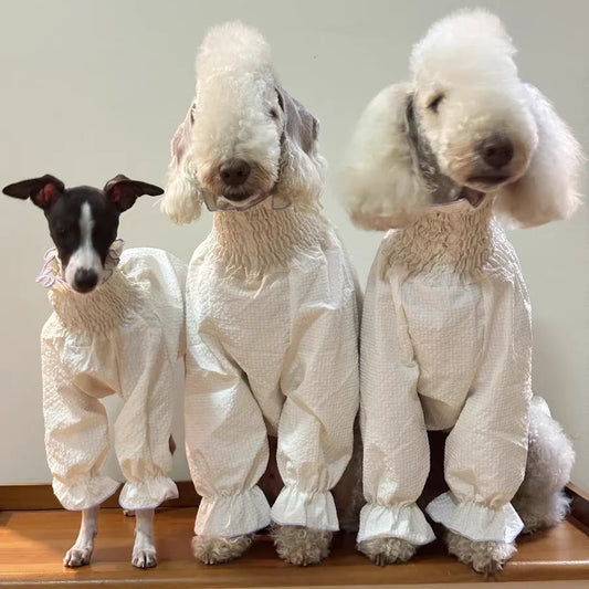 Female Dog Clothing Spring and Summer Princess White Bubble Skirt for Greyhound Sunscreen Fabric Whipbit Long Sleeves Soft Shirt