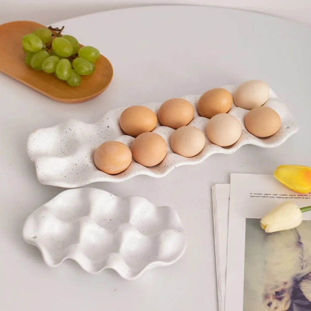 12 Lattice Ceramic Eggs Storage Tray Restaurant Table Refrigerator Egg Holder Household Kitchen Fridge Duck Egg Plate Tableware