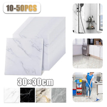 10-50PCS Thickened Self-adhesive Decor Wall Sticker Marble Tile Floor Sticker PVC Waterproof Toilet Kitchen Wall Sticker Bedroom