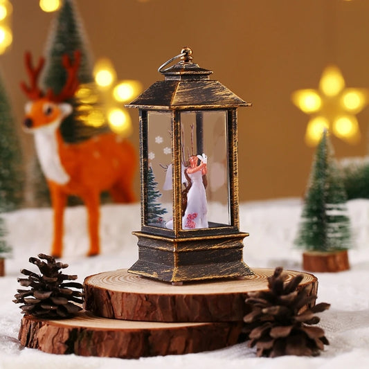 Christmas Glittering Lantern Santa-Claus/Xmas Tree/Snowman/Angel Lighted Lantern Home Table Decoration Gift for Kids B03E