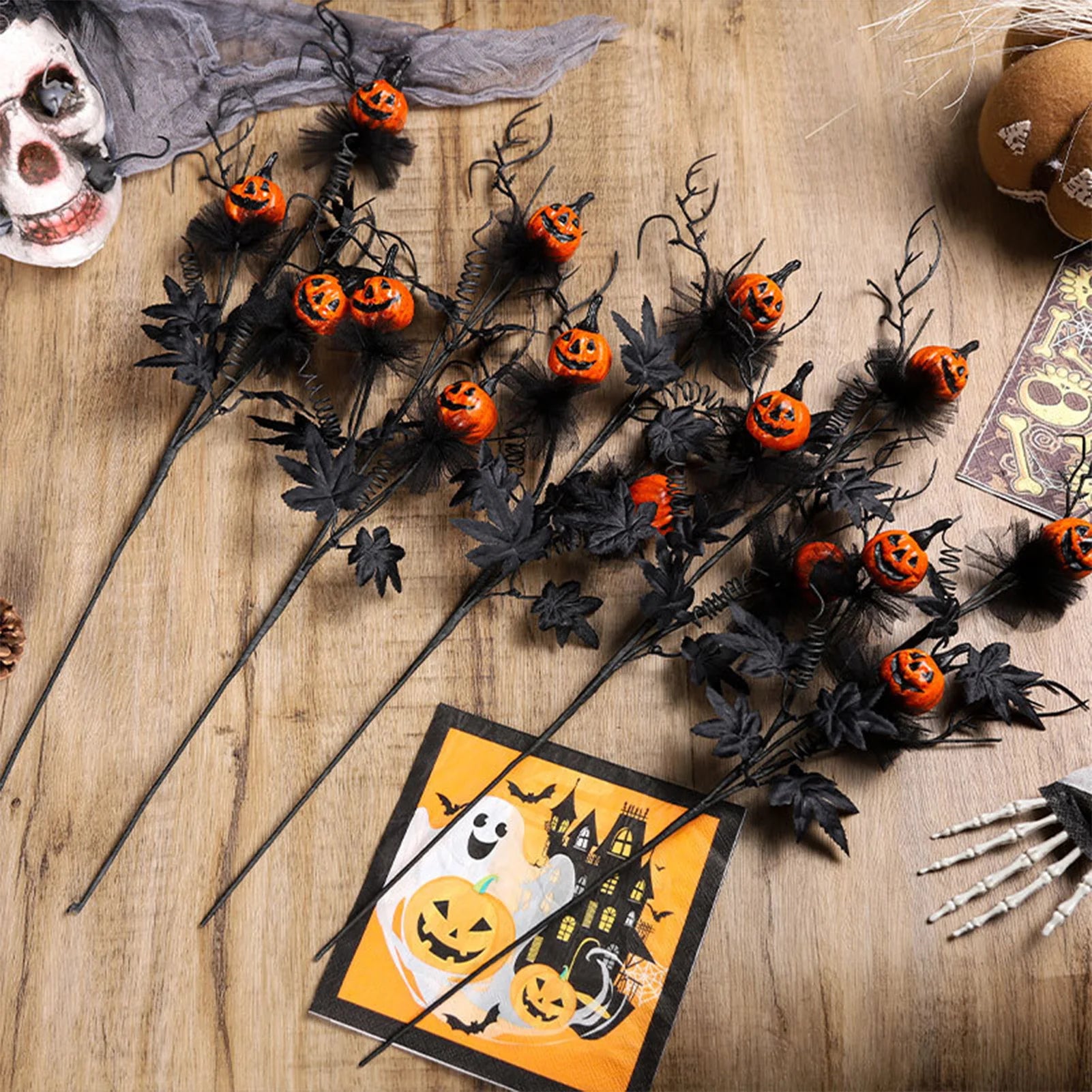2025 Halloween Decoration Flower Black Terrifying Pumpkin Head Bouquet For Teapoy Dining Table Fireplace Home Party Decor Props