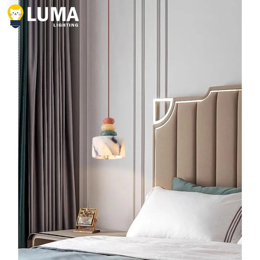 Luxury Colored Stone LED Pendant Light Calacatta Marble Chandeliers for Bedroom Bedside, Kitchen Island, Bar Restaurant Decor