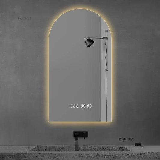 Arched Smart Bath Mirror Toilet Led Lighted Dressing Mirrors Bathroom Fixture Wall Mounted Home Semicircular Hair Salon Mirror