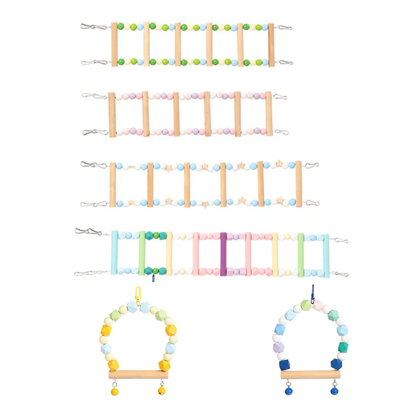 2PCS Bird Parrot Toys Ladders Swing Chewing Toys Hanging Pet Bird Cage Accessories Hammock Swing Toy for Small Parakeets