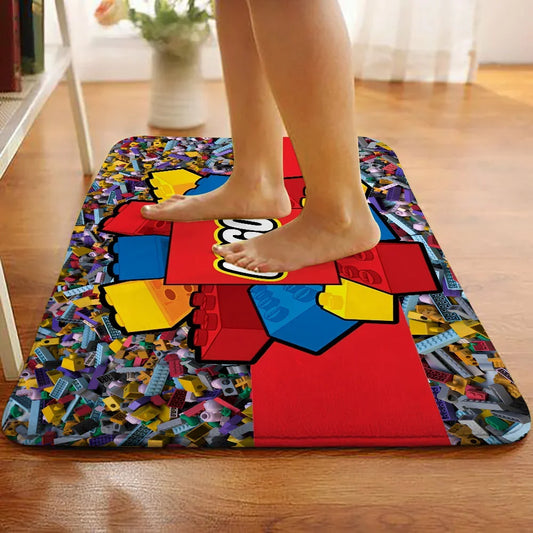 L_LEGOS Floor Mat Graphic Printed Flannel Doormats For Bathroom Kitchen Entrance Carpet Home Decor