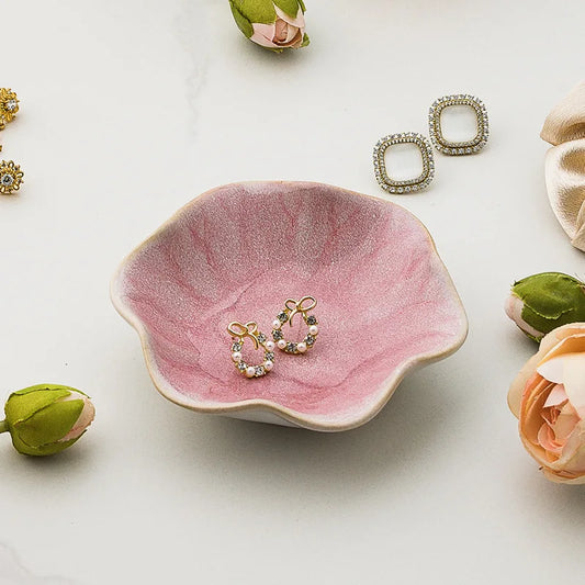 Decorative Lotus Jewelry Tray - Hand-Painted Ceramic Organizer for Bracelets/Rings, Artistic Home Decor and Luxury Giftware
