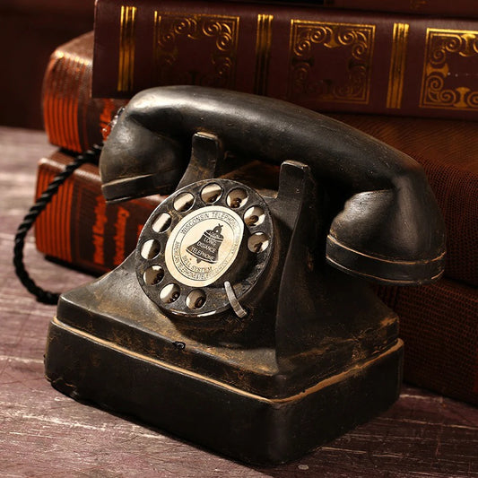 Antique Telephone Resin Sculpture - Distressed ZAKKA Desk Decor with Soil Effect, Vintage Industrial Office Ornament