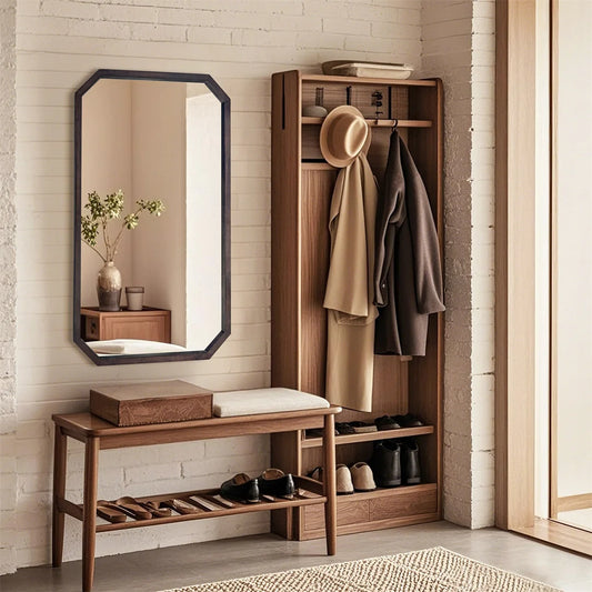 LUVODI Living Room Entryway Decorative Mirror Wall Mounted Frame Mirror with Black Walnut Wood