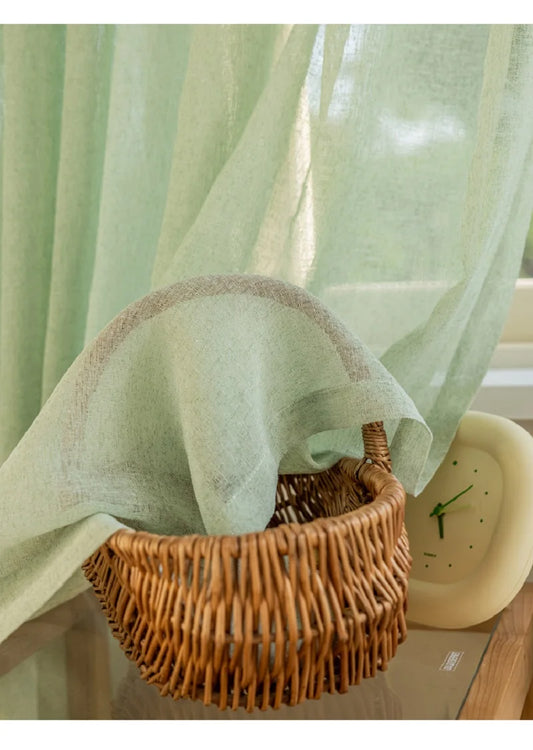 Japanese mint green curtains gauze simple style fresh artistic translucent shutter yarn living room bedroom custom curtain size