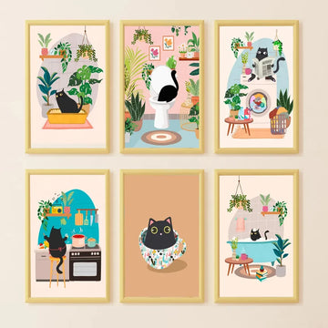 Black Cat Bubble Bath Art Canvas Poster Funny Cat Print Bathroom Mural Abstract Wall  Decoration Painting Home Gift unframed