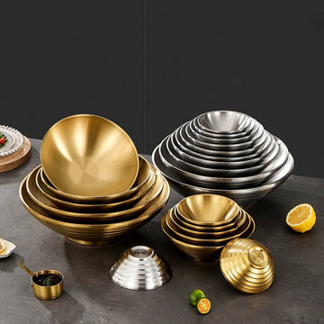 12-26CM Japanese Thread Ramen Large Bowl Stainless Steel Noodle Soup Anti Scalding Bowl Food Tableware Kitchen Utensils