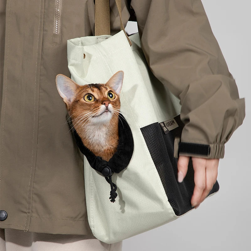 Color Blocked Single Shoulder Pet Outdoor Bag Cat Carrier Bag Mesh Cloth Travel Backpack Breathable Pet Portable Supplies