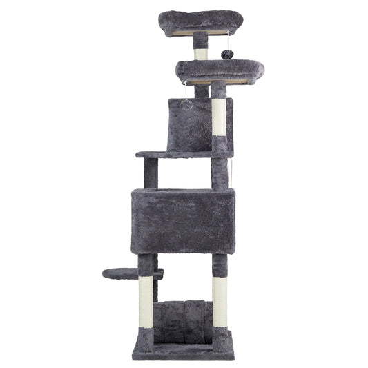 65 inch Cat Tree Cat Tower for Indoor Cats, Large Multi-Level Cat Play House Condo Furniture with Padded Platform Beds, Large