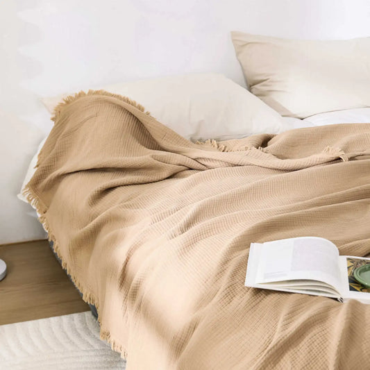 Soft Solid Color Cotton Blanket With Tassel Gauze Simple Sofa Sover Double Bedspread Luxury Blanket Summer Leisure Bed Sheet