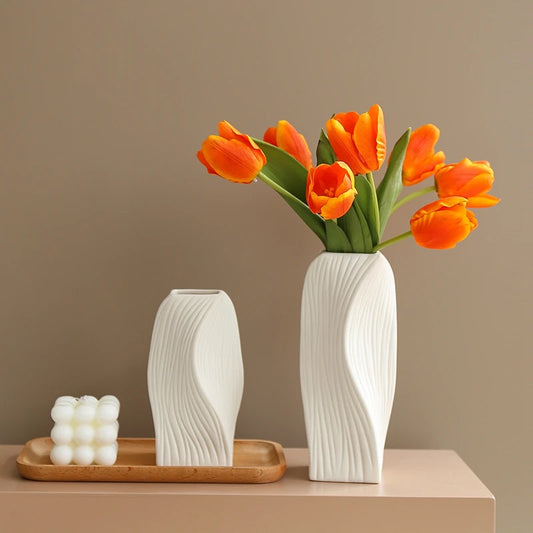 Nordic Vase Imitation Ceramic Flower Bottle Decorative Flowerpot Flower Arranging Ornament Plastic Home Plant Pot Wedding decor