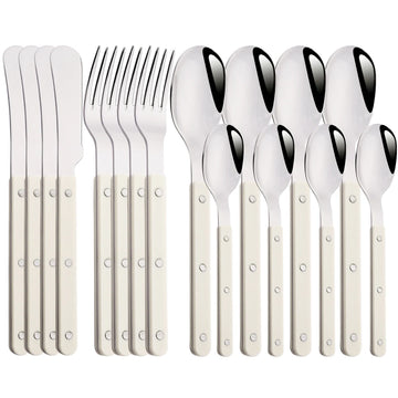 Beige Silver 4/16Pcs Dinnerware Acrylic Handle Knife Fork Spoon Set Stainless Steels Cutlery Set Western Dinner Kitchen Flatware