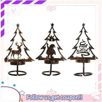 Y74A-Metal Candle Holder Christmas Matle Table Centerpiece Reindeer Christmas Tree Santa Clau Dinner Tea Light Holder Easy Insta