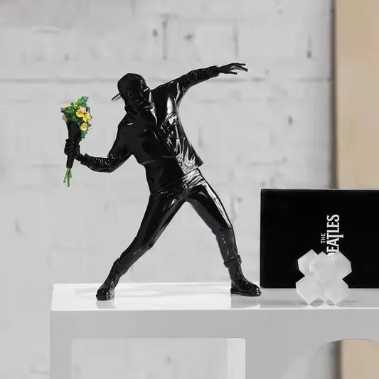 Banksy Statues Throw Flower Boy  Modern Banksy Crafts Living Room Decoratio Resin Sculpture Art Designer Figurinesn House Decor