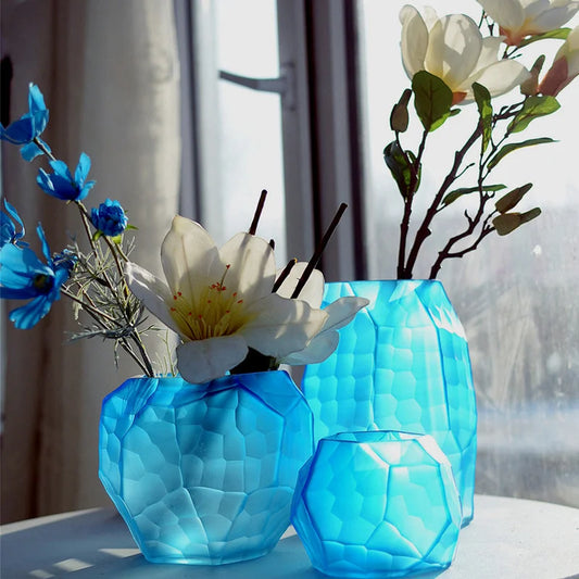 Manual grinding carved glass vase Modern StyleTabletop Flower Wedding Decorative Furnishing articles design vase Home decoration