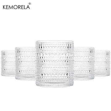 Glassware Set Of 6 13 OZ/390ml Kitchen Glassware Embossed Vintage Glass For Water Cocktail Soda Beverage Juice