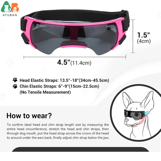 ATUBAN Dog Goggles Sunglasses Small to Medium Breed, Anti-Fog UV400 Lens Puppy Sunglasses,Lightweight Doggie Goggles for UV,Wind