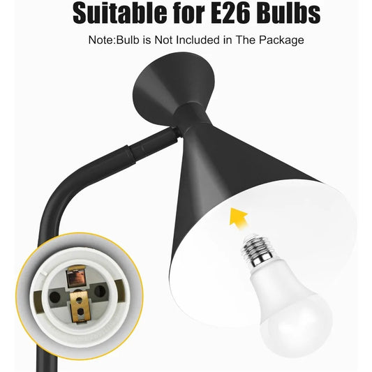 Modern Adjustable Metal Floor Lamp with Foot Switch for Living Room Bedroom Office and Room Simple Black Design Ideal for Readi