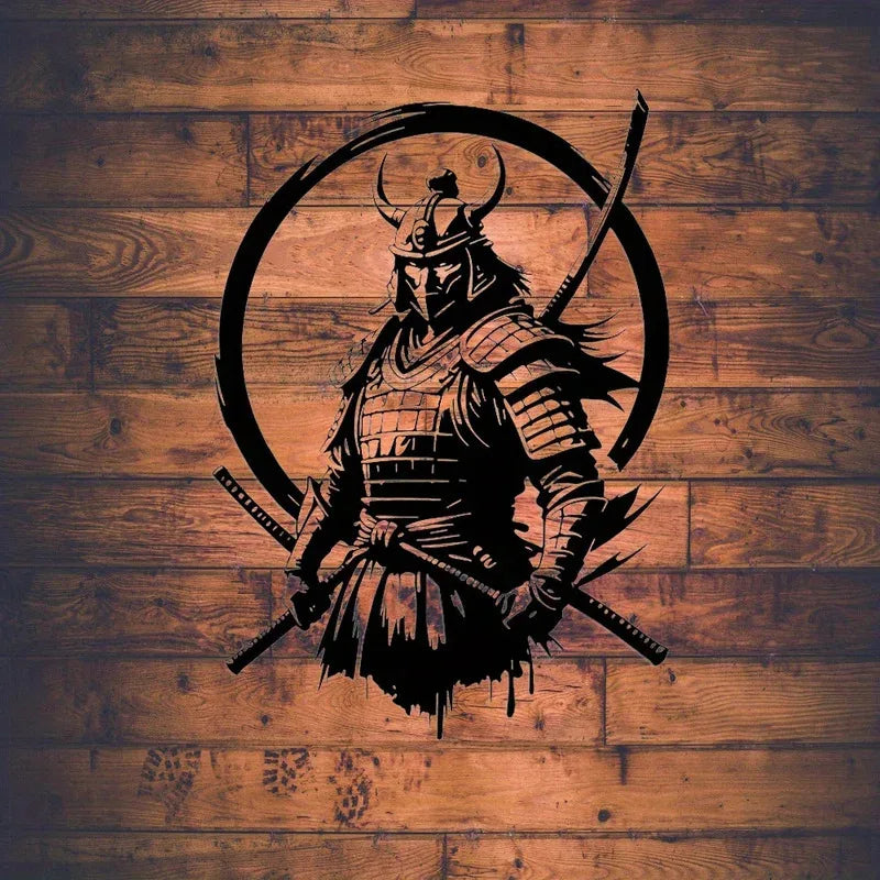 Hand-Forged Samurai Sword Metal Wall Art – Japanese Zen Warrior Sculpture for Home/Office Decor – Dynamic Battle Scene Artwork