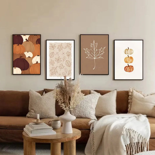 Rustic Hello Autumn Poster Fall Leaf Minimalist Fall Set Pumpkin Prints Canvas Painting Wall Art Pictures Living Room Home Decor