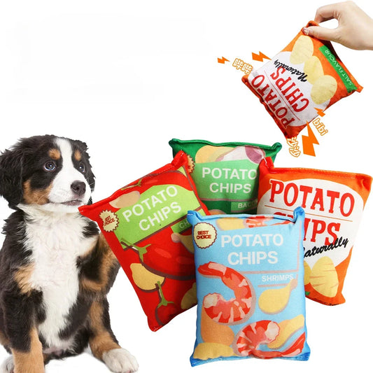 Potato Chip Package Shape Sound Plush Toy Funny Stuffed Chew Pet Toy Snack Food Simulation Pillow Creative Dog Grinding Supplies