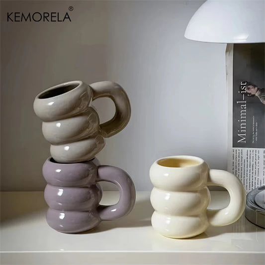 KEMORELA 420ML Cute Donut Ceramic Mug With Handle Nordic Style Creative Large Capacity Coffee Cup Simple Couple Water Cup Gift