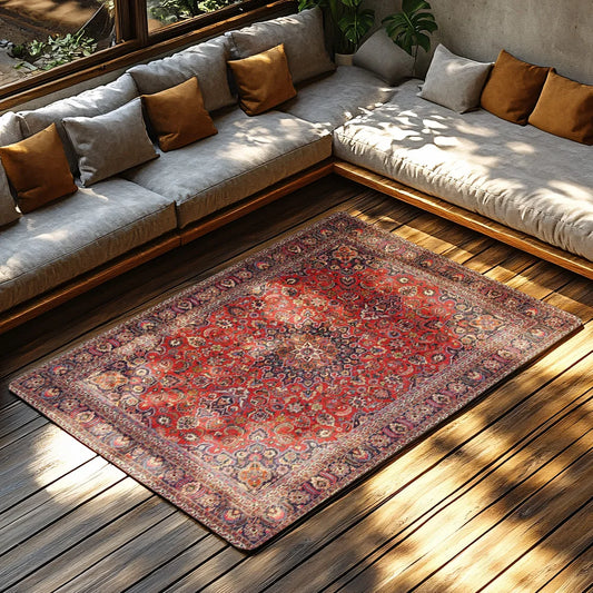 Classic Blue Floral Persian Rug Living Room Decor Ottoman Cover Rustic Boho Style Area Mat for Home Bedroom Accent (5x8)