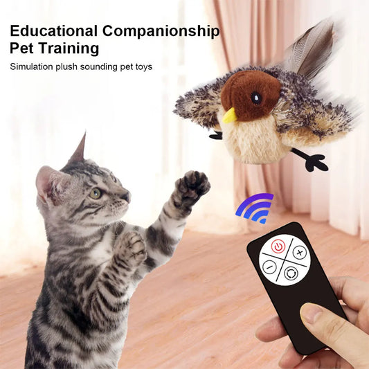 Interactive Cat Toys Flying Bird Cat Toy Flapping Wings Sparrow Catnip Toys Electric Squeaky Simulation Bird Interactive Cat Toy