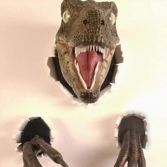 Hot 3D Wall Mounted Dinosaur Sculpture Mounted Resin Dinosaur Decor Prop Bursting Hanging Dinosaur Head with Claws Home Decor
