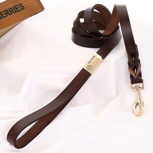 1.3m Leather Dog Leash Heavy & Duty Training Braided Rope Durable Strong Leather Pet Dog Leash for French Bulldog Hiking Walking