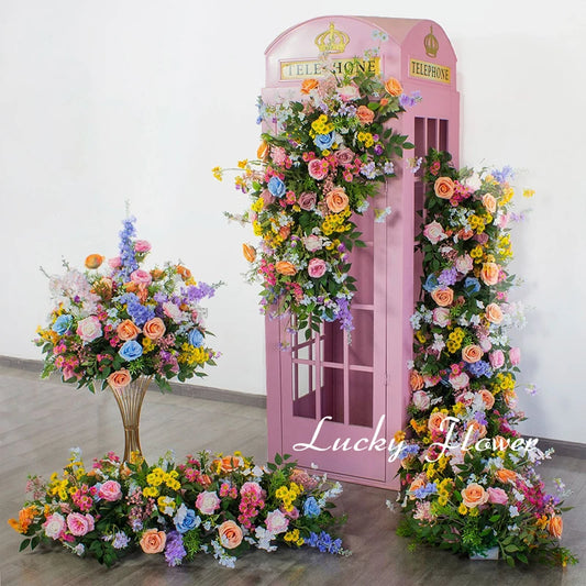 Monet Garden Style Artificial Flowers Wedding Decoration Telephone booth Decor Long Runner Flower Row Road Leading Flower Ball
