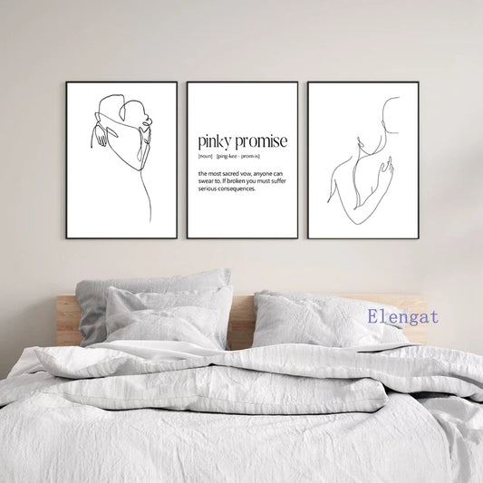 Pinky Swear One Line Drawing Art Print Minimalist Couple Love Decor Modern Wall Art Canvas Painting Poster Bedroom Home Decor