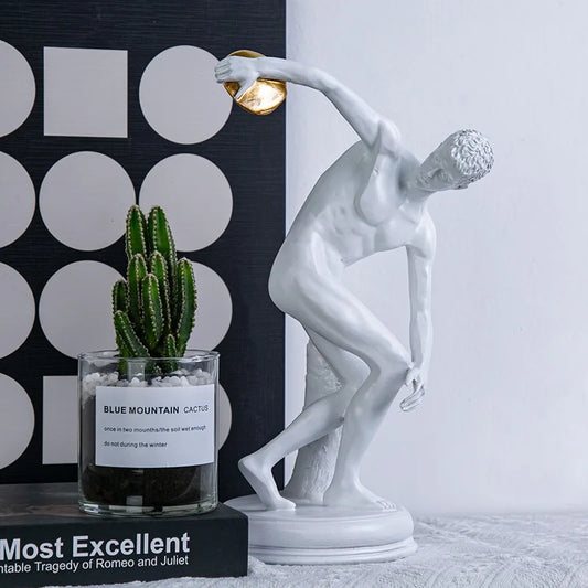Discus Thrower Statue for Decoration Greek Statue Nude Male Athlete Roman Decorative Figurines Sculpture Home Office Bookshelf