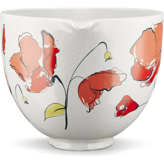 5 Quart Poppy Ceramic Mixing Bowl Compatible with 4.5-5 Quart Tilt-Head Stand Mixers