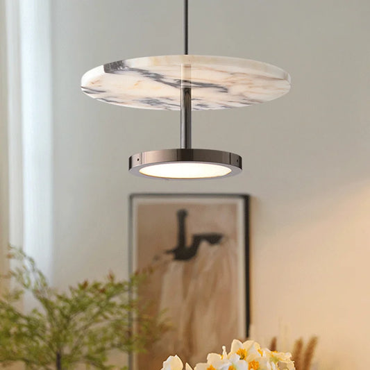 Luxury Black Round Natural Stone Pendant Lamp High-end Bedroom Bedside LED Chandelier Living room Decoration Home Hanging Lights